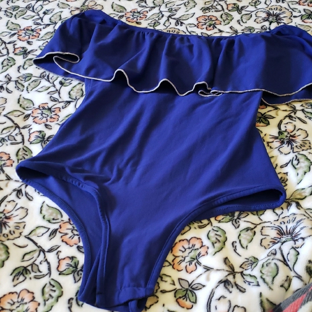 Elegant Blue Off-Shoulder Bodysuit
